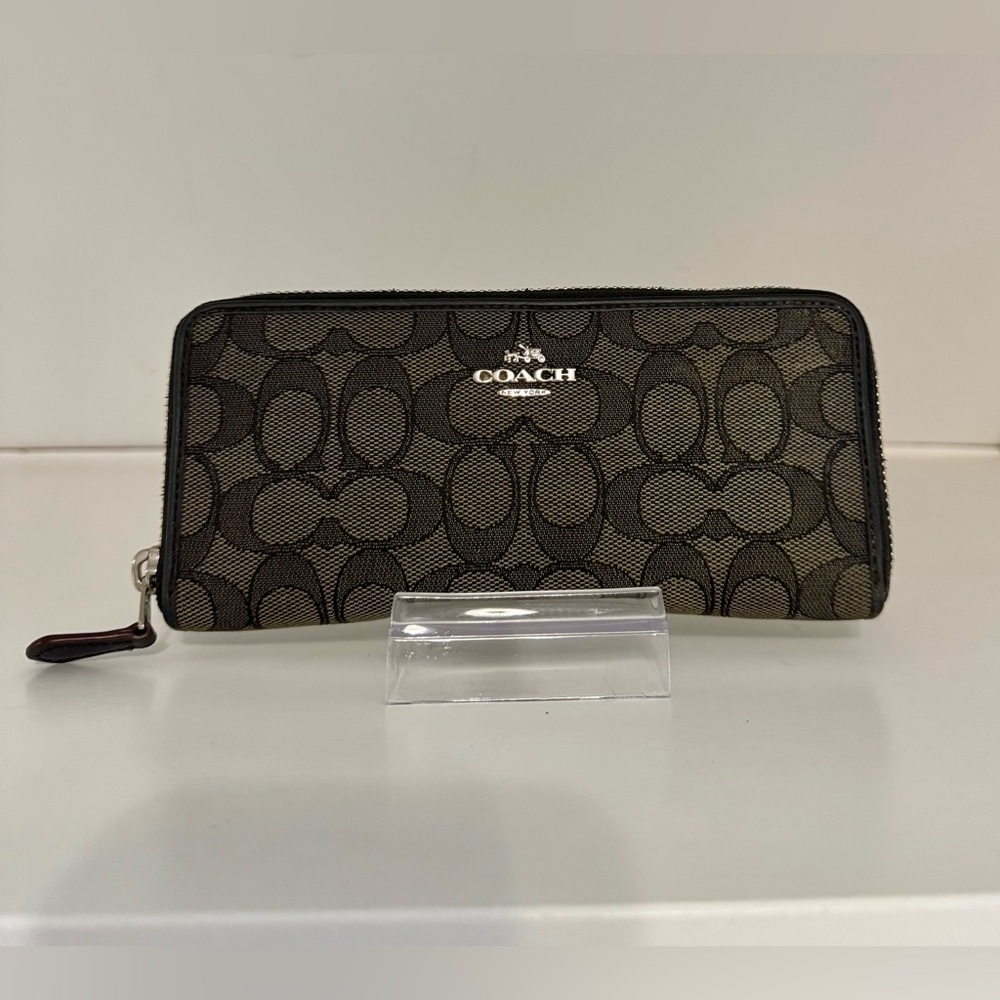 Coach Black and Tan Zip-Around Wallet